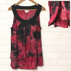 Womens Burnout Velvet Paisley‎ Beaded Tunic Top 2X Sleeveless Dark Romantic Boho